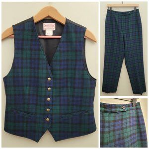 Vintage Pendleton Blue and Green Wool Plaid 2 Piece Vest and Pants Set